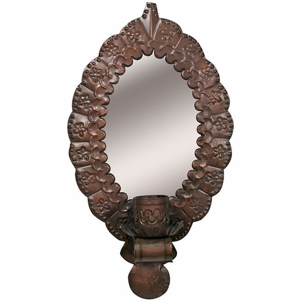 Aged Tin Wall Candle Sconce with Mirror