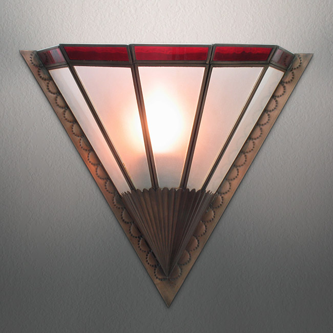 Art Deco Wall Sconce with Red Glass Band