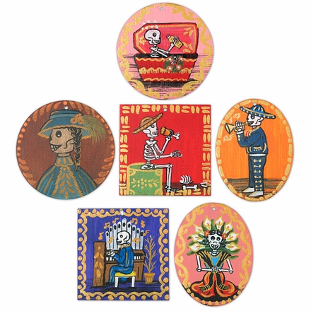Assorted Day of the Dead Tin Retablo Ornaments - Set of Two