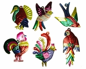 Assorted Exotic Birds - Painted Tin Ornaments - Dozen