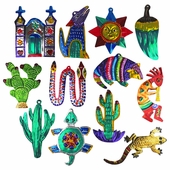Assorted Painted Tin Southwest Christmas Ornaments - Per Doz