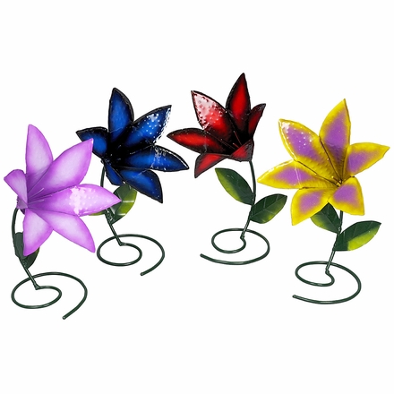 Assorted Small Painted Metal Lilies - Garden Sculptures