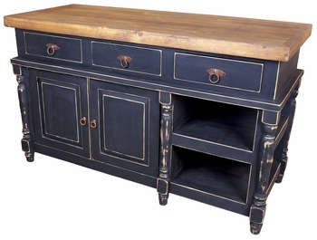 Black Kitchen Island with Turned Legs & Natural Wood Top