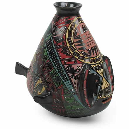 Black Mata Ortiz Pottery Fish Vase