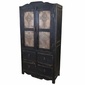 Black Painted Wood Armoire with Cross Embossed Tin Doors - 2 Door - 4 Drawer