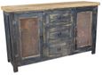 Black Painted Wood Buffet with Iron Panel Doors - 2 Doors & 3 Drawers