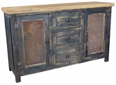 Black Painted Wood Buffet with Iron Panel Doors - 2 Doors & 3 Drawers