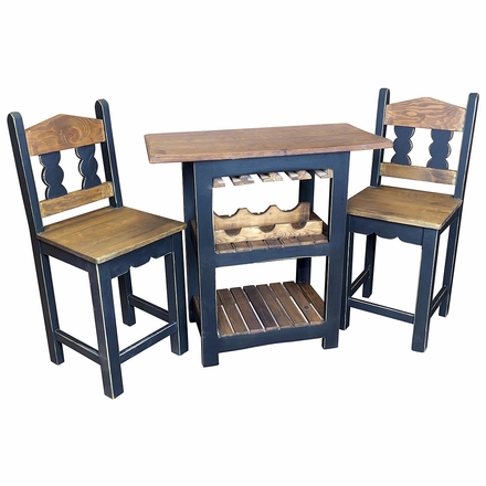 Black Painted Wood Vino Bar Table Set with 2 Chairs