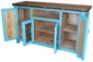 Blue Painted Wood and Natural Southwest Buffet with Rustic Iron Accents