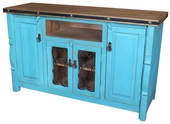 Blue Painted Wood and Natural Southwest Buffet with Rustic Iron Accents