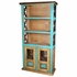 Blue Painted Wood Book Shelf with Iron Accents