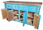 Blue Painted Wood Buffet with Cross Cutout Doors and Natural Top