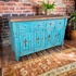 Blue Painted Wood Buffet with Cross Cutout Doors and Natural Top