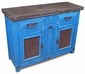 Blue Painted Wood Buffet with Embossed Tin Panel Doors