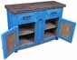 Blue Painted Wood Buffet with Embossed Tin Panel Doors