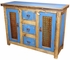 Blue Painted Wood Buffet with Iron Panel Doors
