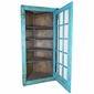 Blue Painted Wood Corner Bookcase with Glass Door