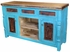 Blue Painted Wood Ox Yoke Buffet - 2 Doors, 3 Drawers