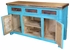 Blue Painted Wood Ox Yoke Buffet - 2 Doors, 3 Drawers