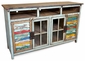 Blue Painted Wood TV Console with Glass and Multi-Color Slat Doors - 60