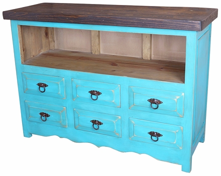 Blue Painted Wood TV Stand - 6 Drawers