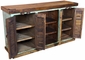 Blue Patina Rustic Wood TV Console with Multi-Color Slat Doors