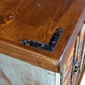 Blue Patina Rustic Wood TV Console with Multi-Color Slat Doors
