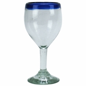 Blue Rim Mexican Wine Glasses - Set of 4