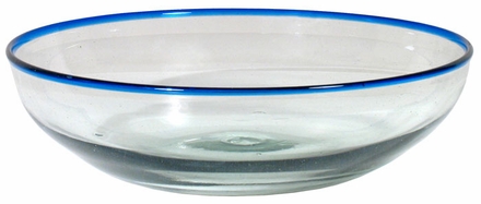 Blue Rimmed Hand Blown Glass Bowl