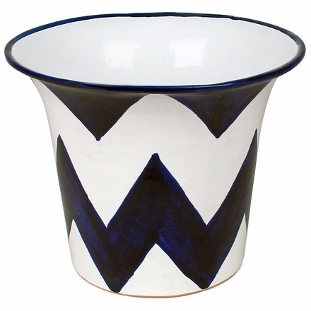Blue & White Chevron Talavera Flower Pot