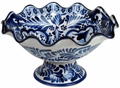 Talavera Blue & White Scallop Fruit Bowl with Base