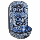 Blue & White Talavera Wall Fountain with Frog