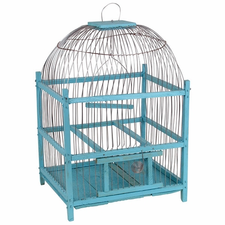 Blue Wooden Bird Cage - Round Top