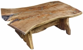 Bookmatched Slab Mesquite Coffee Table with Turquoise Inlay