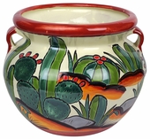 Cactus Scene Talavera Handled Flower Pot