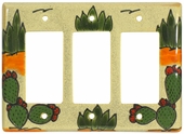 Cactus Triple Rocker Switch Cover - Mexican Talavera