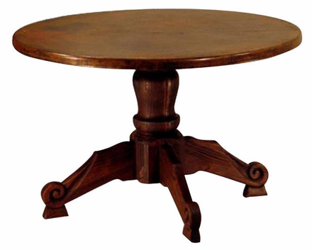 Carmen Wood Carved Pedestal Table Copper Top