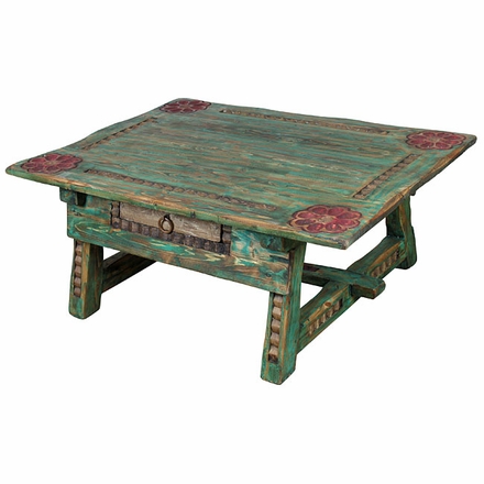 Carved Antique Ranch Coffee Table Green