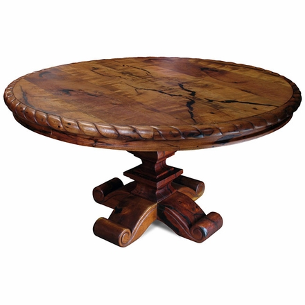 Carved Mesquite Dining Table with Scroll Base - Round 60