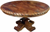 Carved Mesquite Table with Turquoise Inlay - Round 60"
