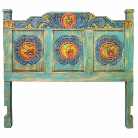 Carved Painted Wood Headboard - Queen and King