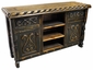 Carved Swan Ox Yoke TV Console - Black