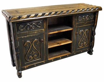 Carved Swan Ox Yoke TV Console - Black