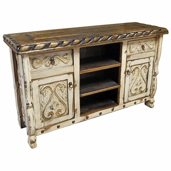 Carved Swan Rustic TV Console - White