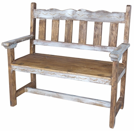 Carved White Painted Wood Bench