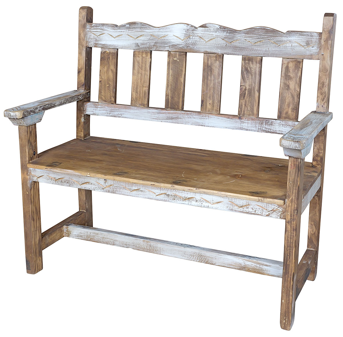 〆1/31 WHITE_WOOD_BENCH #1 Carved White Painted Wood Bench