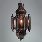Cathedral Aged Tin and Glass Hanging Light Fixture