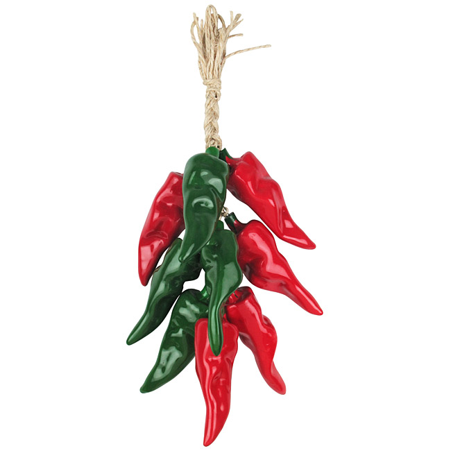 Ceramic Poblano Chile Ristra - Red & Green