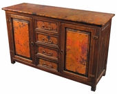 Copper and Old Wood Rustic Buffet - 2 Doors and 4 Drawers