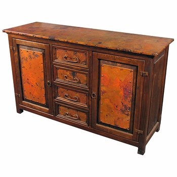 Copper and Old Wood Rustic Buffet - 2 Doors and 4 Drawers